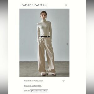 NWT FACADE PATTERN Cream Relaxed Cotton Pants